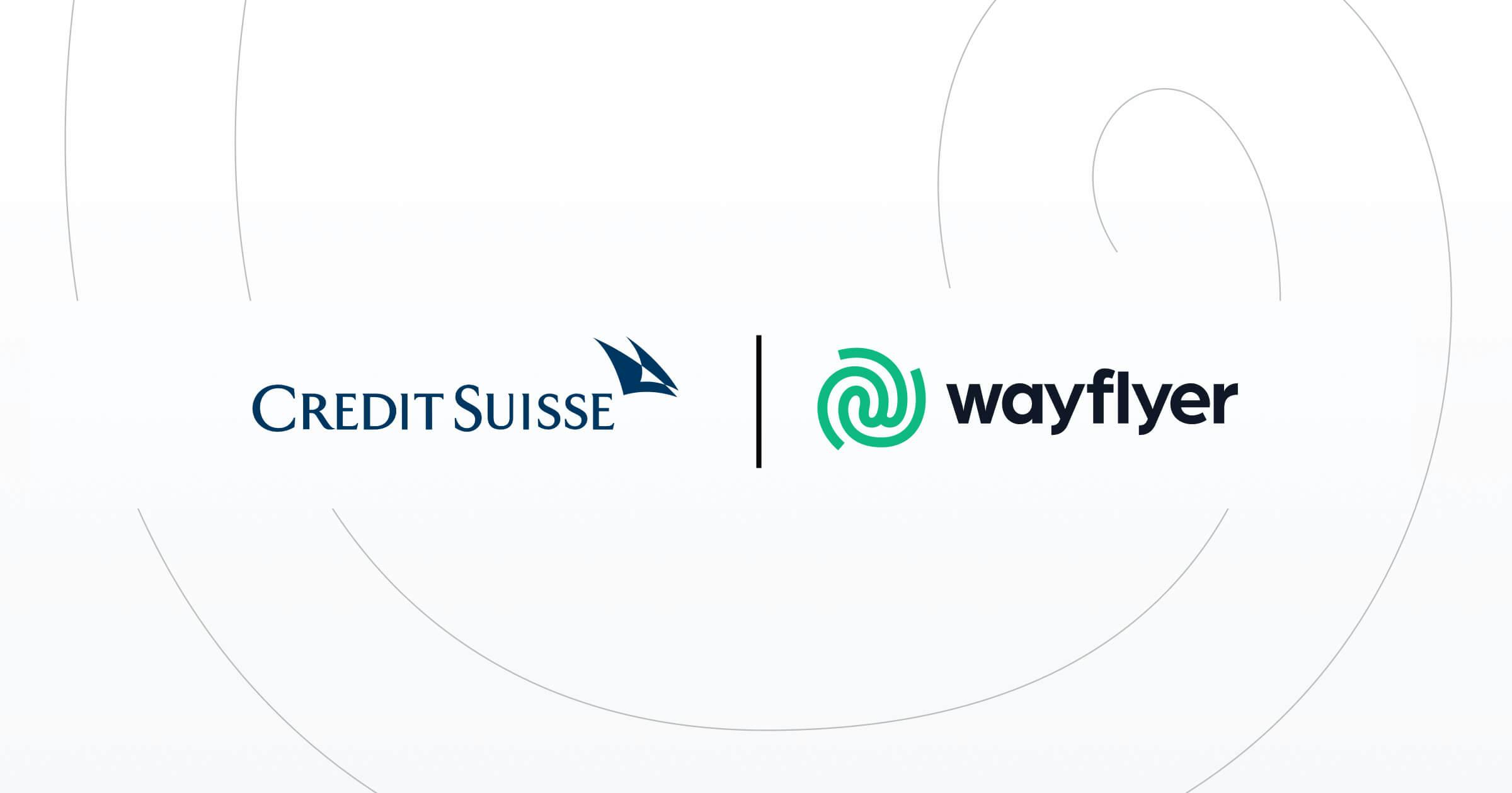 Credit Suisse en Wayflyer logo's gescheiden door een balk